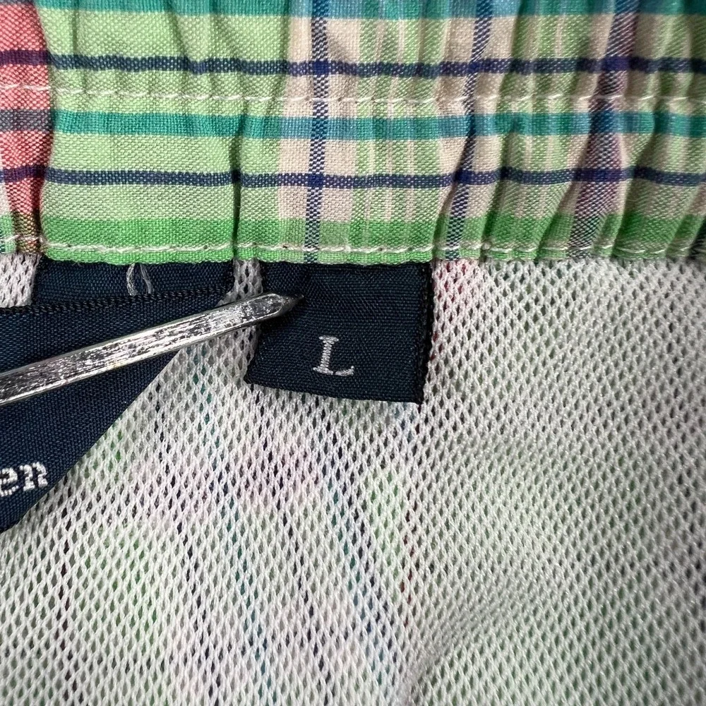 Polo Ralph Lauren Swim Trunks Mens Size Large Green Plaid Drawstrings Beach Pool